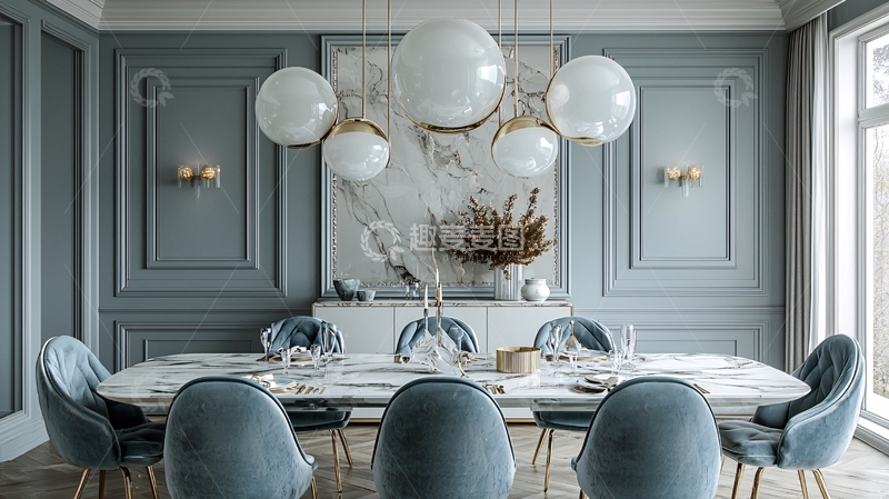 高清大图下载【趣麦麦图】浅蓝色调典雅餐厅