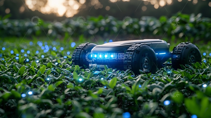 高清大图下载【趣麦麦图】田园里的黑色智能机器人
