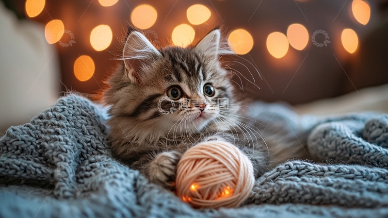 高清大图下载【趣麦麦图】小猫玩毛线球