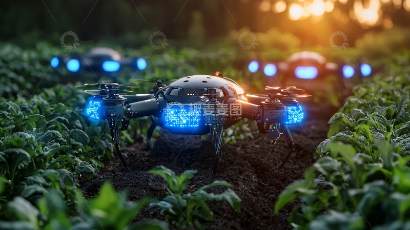 高清大图下载【趣麦麦图】田地里作业的无人机