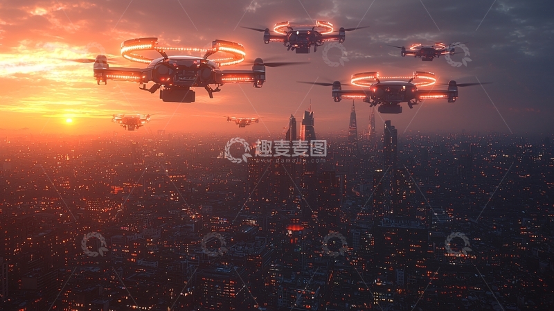 高清大图下载【趣麦麦图】未来城市无人机编队