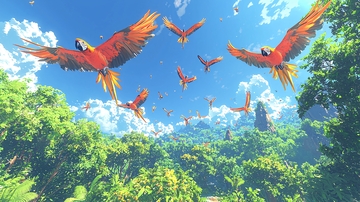 热带雨林中飞翔的鹦鹉