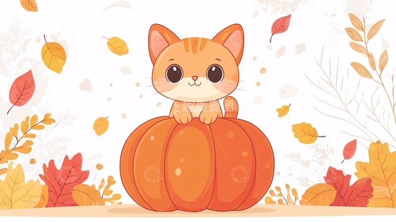 高清大图下载【趣麦麦图】秋天猫咪南瓜