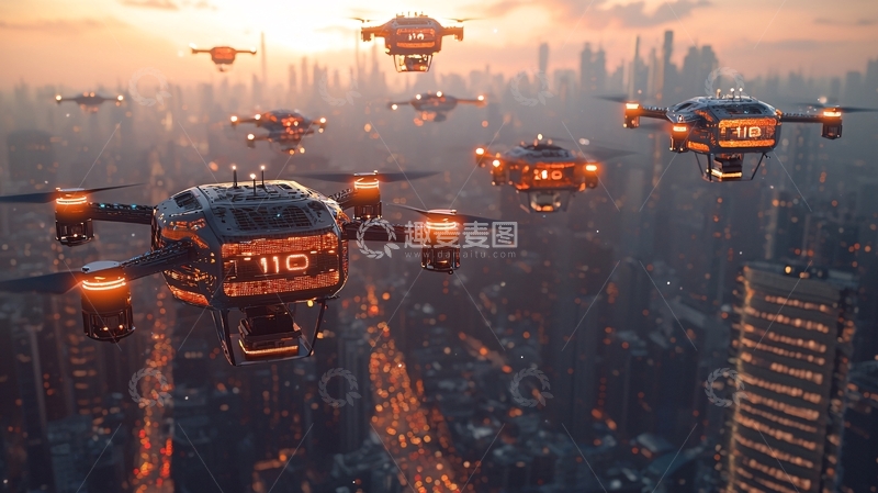 高清大图下载【趣麦麦图】未来城市空中无人机