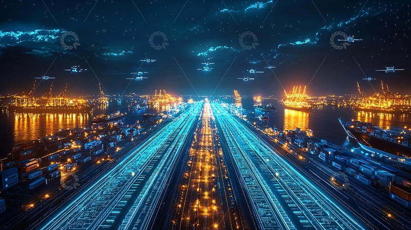 高清大图下载【趣麦麦图】夜幕下的繁忙港口