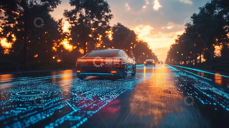 高清大图下载【趣麦麦图】傍晚雨中公路行驶的汽车