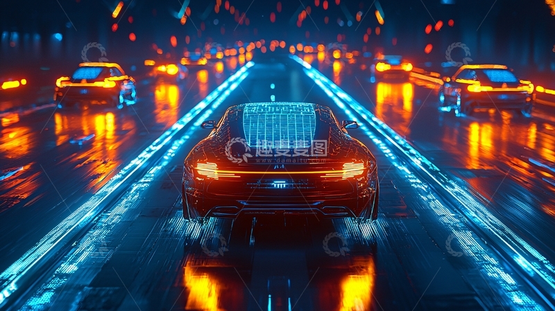 高清大图下载【趣麦麦图】未来科技感赛车夜景