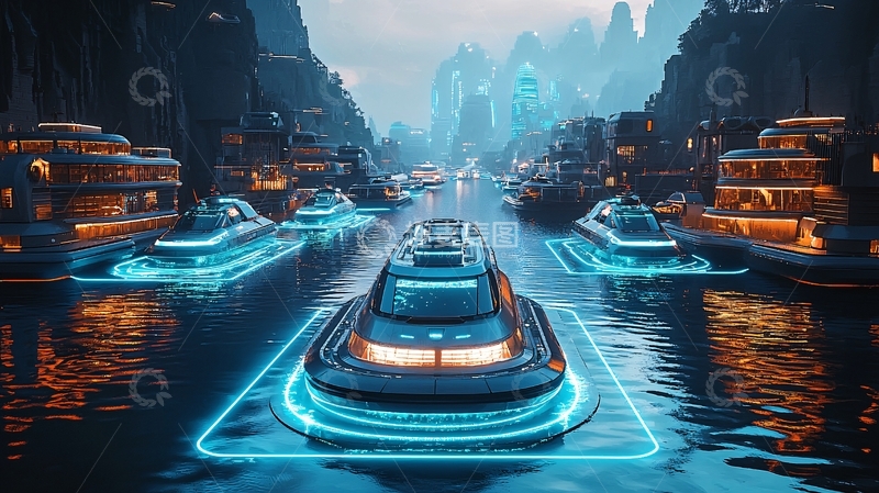 高清大图下载【趣麦麦图】未来科技感水上交通