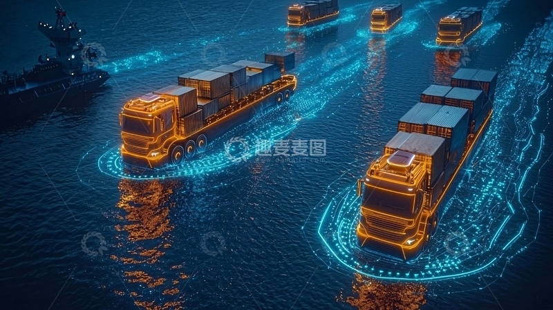 高清大图下载【趣麦麦图】海运集装箱卡车运输