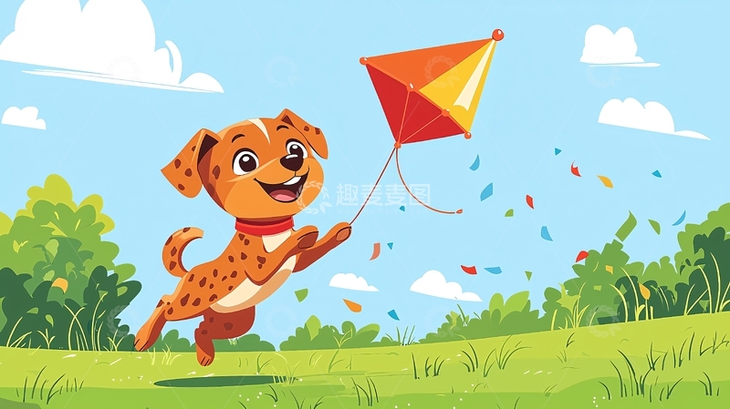 高清大图下载【趣麦麦图】小狗放风筝