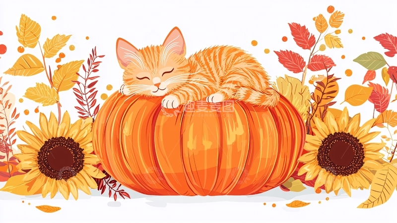 高清大图下载【趣麦麦图】秋日小猫南瓜图