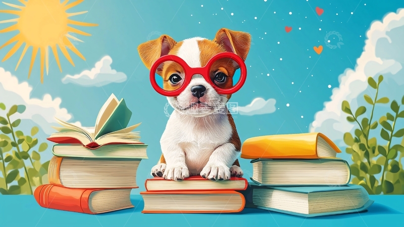 高清大图下载【趣麦麦图】戴眼镜的小狗看书