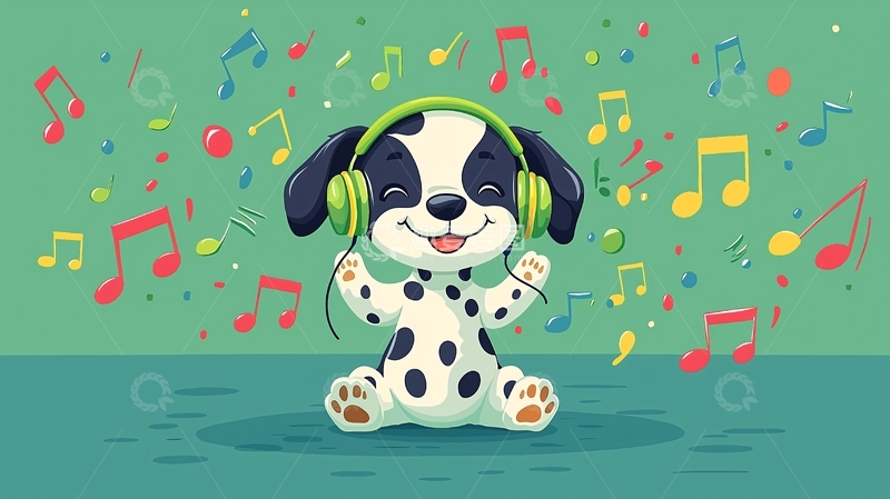 高清大图下载【趣麦麦图】戴耳机听音乐的小狗