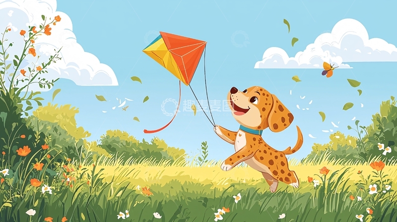 高清大图下载【趣麦麦图】小狗放风筝
