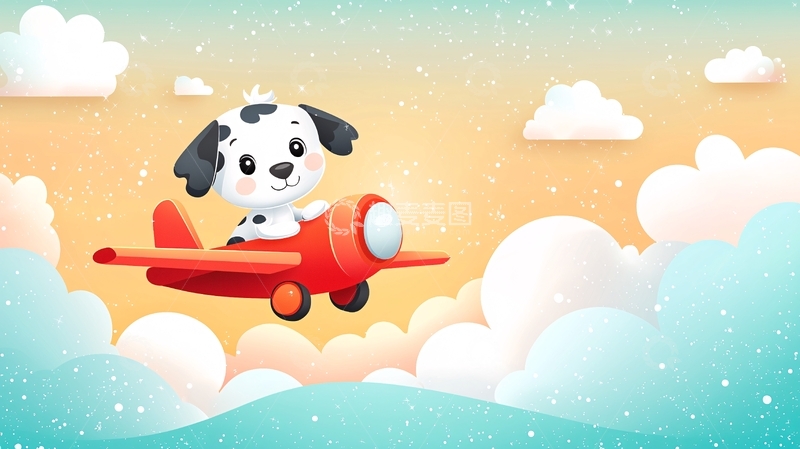 高清大图下载【趣麦麦图】卡通小狗开飞机