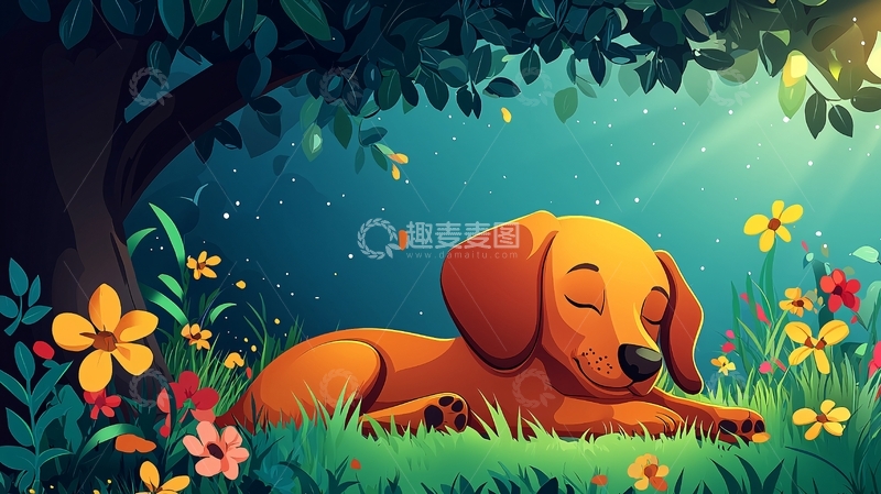 高清大图下载【趣麦麦图】树荫下睡觉的腊肠犬