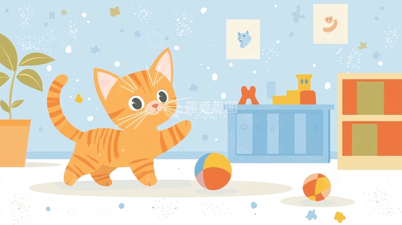 高清大图下载【趣麦麦图】可爱小猫玩球