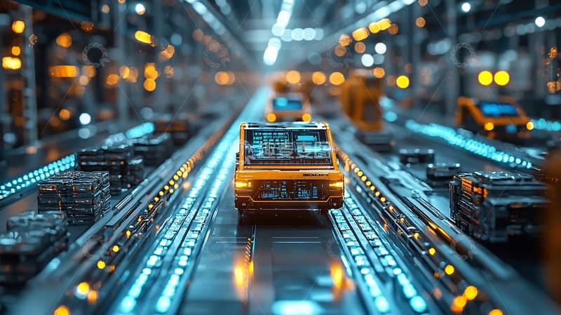 高清大图下载【趣麦麦图】未来科技感自动驾驶汽车生产线
