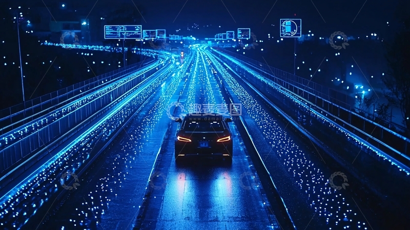 高清大图下载【趣麦麦图】夜晚高速公路汽车