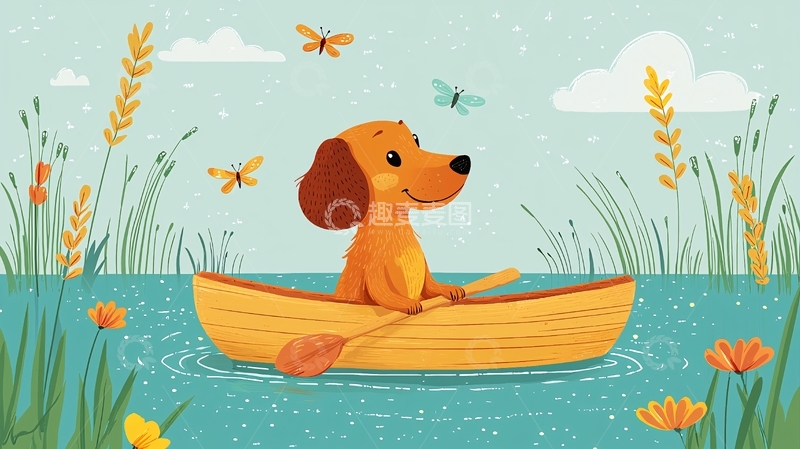 高清大图下载【趣麦麦图】卡通小狗划船