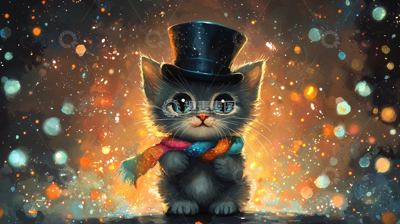 高清大图下载【趣麦麦图】戴礼帽的小猫