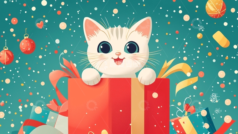 高清大图下载【趣麦麦图】圣诞节猫咪礼物