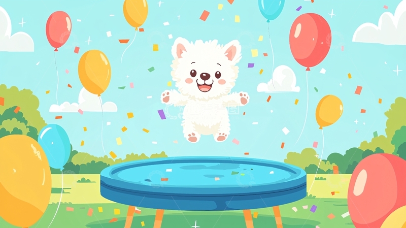 高清大图下载【趣麦麦图】蹦床上的可爱小狗