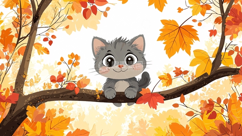 高清大图下载【趣麦麦图】秋日猫咪树枝
