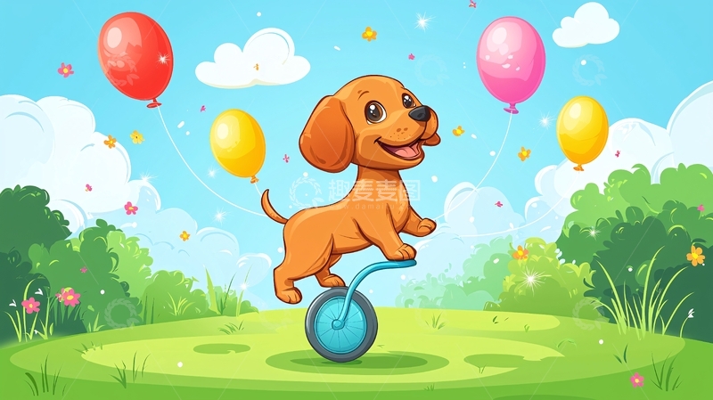 高清大图下载【趣麦麦图】小狗骑独轮车