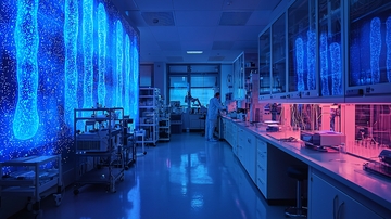 蓝色灯光下的现代化实验室