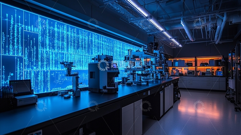 高清大图下载【趣麦麦图】蓝色灯光下的现代化实验室
