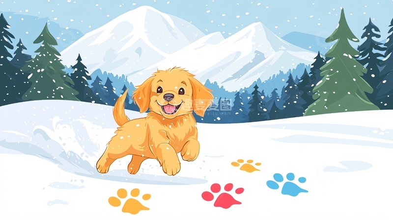 高清大图下载【趣麦麦图】雪地里的小金毛犬