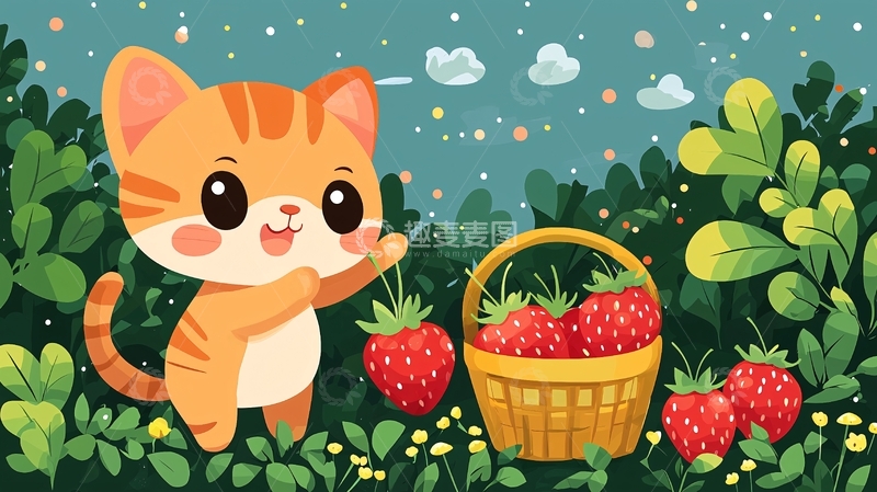 高清大图下载【趣麦麦图】可爱猫咪草莓园