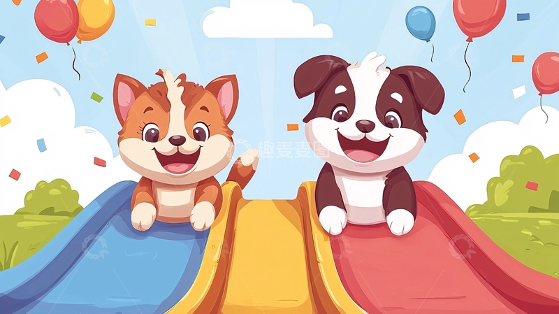 高清大图下载【趣麦麦图】卡通小狗滑滑梯