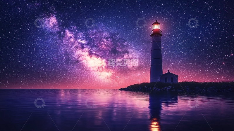 高清大图下载【趣麦麦图】星空下的灯塔