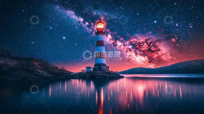 高清大图下载【趣麦麦图】星空下的灯塔