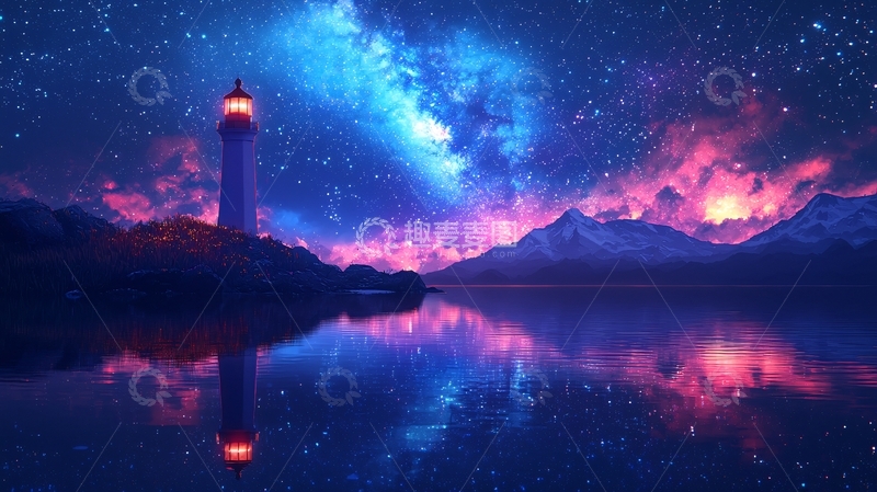 高清大图下载【趣麦麦图】星空下的灯塔