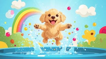 可爱金毛幼犬跳水