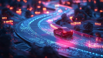 夜间道路上行驶的自动驾驶汽车