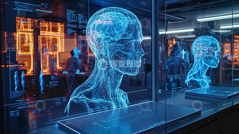高清大图下载【趣麦麦图】蓝色透明人体大脑模型