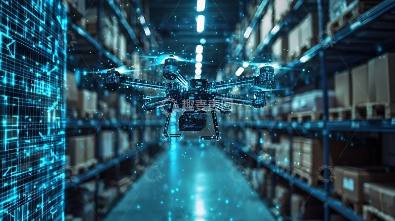 高清大图下载【趣麦麦图】仓库内飞行无人机