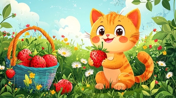 可爱猫咪吃草莓