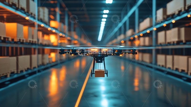 高清大图下载【趣麦麦图】仓库无人机送货