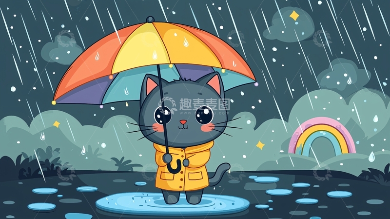 高清大图下载【趣麦麦图】雨中猫咪