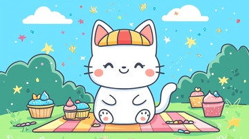 可爱猫咪野餐图