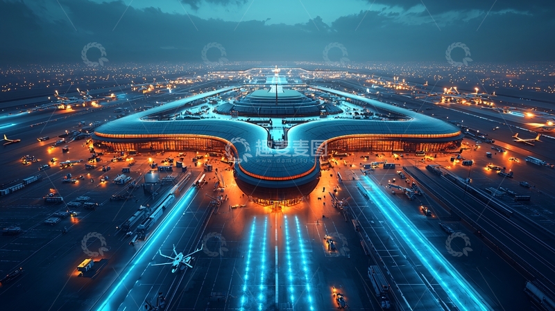高清大图下载【趣麦麦图】未来机场夜景