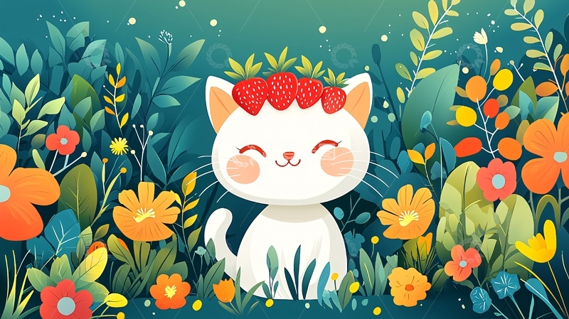 高清大图下载【趣麦麦图】戴草莓的小猫