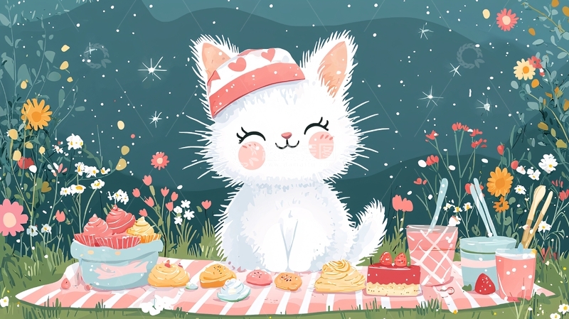 高清大图下载【趣麦麦图】可爱猫咪野餐图