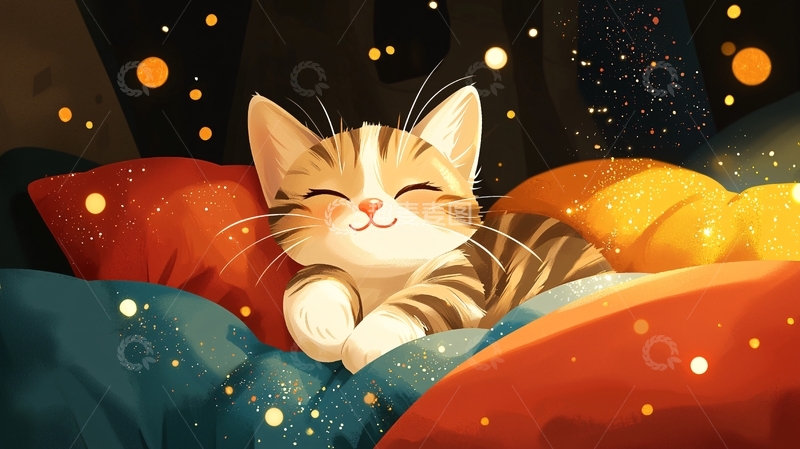 高清大图下载【趣麦麦图】可爱猫咪枕头睡梦