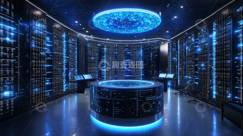 高清大图下载【趣麦麦图】蓝色科技感服务器机房